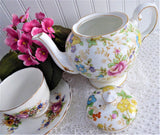 Lovely Floral Teapot Tuscan England 1940s Hand Colored On Transfer