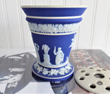 Wedgwood Blue Dip Jasperware 1930s Vase With Flower Frog Potpourri