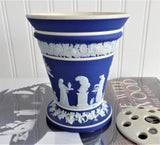 Wedgwood Blue Dip Jasperware 1930s Vase With Flower Frog Potpourri