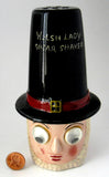 Sugar Shaker Muffineer Welsh Lady Googly Eyes 1930s Figural Sugar Caster