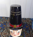Sugar Shaker Muffineer Welsh Lady Googly Eyes 1930s Figural Sugar Caster