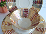Gorgeous Art Deco Teacup Trio Bavaria Gold Mesh Magenta Martini Shape Cup 1930s