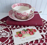 Red Transferware Breakfast Size Cup And Saucer 1930s Woods Waltham Abbeys Rare