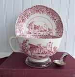 Red Transferware Breakfast Size Cup And Saucer 1930s Woods Waltham Abbeys Rare