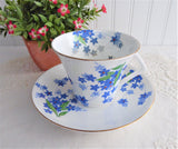 Art Deco Cup And Saucer Blue Forget Me-Nots Red Enamel Accents 1930s