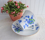 Art Deco Cup And Saucer Blue Forget Me-Nots Red Enamel Accents 1930s