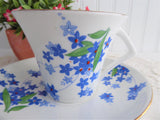 Art Deco Cup And Saucer Blue Forget Me-Nots Red Enamel Accents 1930s