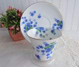 Art Deco Cup And Saucer Blue Forget Me-Nots Red Enamel Accents 1930s