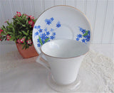 Art Deco Cup And Saucer Blue Forget Me-Nots Red Enamel Accents 1930s
