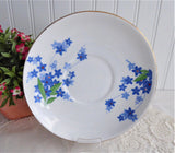 Art Deco Cup And Saucer Blue Forget Me-Nots Red Enamel Accents 1930s