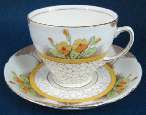 Cup And Saucer Art Deco Trees Cobbled Path Colored 1940s