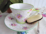 Art Deco Cup And Saucer Phoenix England Forester Lime Green Pink 1930s
