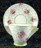Art Deco Cup And Saucer Phoenix England Forester Lime Green Pink 1930s
