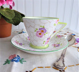 Art Deco Cup And Saucer Phoenix England Forester Lime Green Pink 1930s