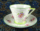 Art Deco Cup And Saucer Phoenix England Forester Lime Green Pink 1930s