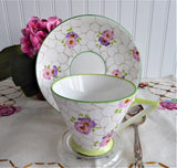 Art Deco Cup And Saucer Phoenix England Forester Lime Green Pink 1930s