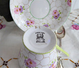 Art Deco Cup And Saucer Phoenix England Forester Lime Green Pink 1930s