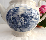 Blue Transferware Hunt Scene Teapot English Ironstone 1930s