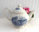 Blue Transferware Hunt Scene Teapot English Ironstone 1930s