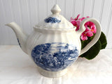 Blue Transferware Hunt Scene Teapot English Ironstone 1930s