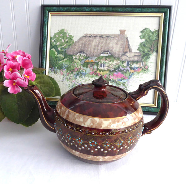 Teapot Brown Betty 2 Tone Rockingham Glaze Large 8 Cup 1930s Hand Pain ...