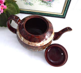 Teapot Brown Betty 2 Tone Rockingham Glaze Large 8 Cup 1930s Hand Painted Enamel Gold