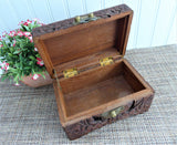 Tea Caddy Hand-Carved Wooden Box Chest Brass Lock 1930s Asian Wood Jewelry Box