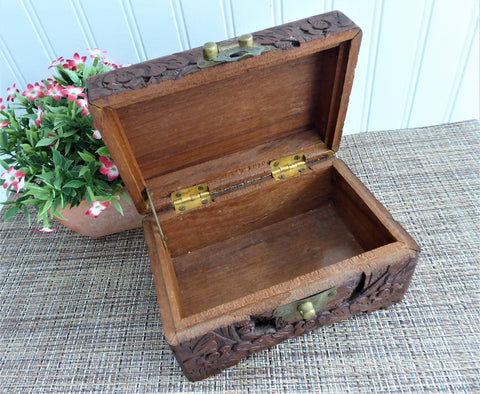 Handmade Wooden Jewelry Box With Tree Of Life Carving - 9x6x6 Inches, Antique Finish Organizer
