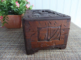 Tea Caddy Hand-Carved Wooden Box Chest Brass Lock 1930s Asian Wood Jewelry Box