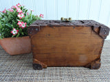 Tea Caddy Hand-Carved Wooden Box Chest Brass Lock 1930s Asian Wood Jewelry Box