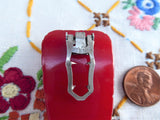 Vintage 1930s Dress Clip Cherry Red Bakelite Art Deco Carved Neckline Clip