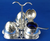 Art Deco Salt Pepper Mustard Tray Set Egg Shape 8 Piece Set 1930s Cobalt Blue Glass EPNS