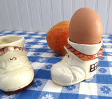 Pair of Egg Cups English Boot House Red Roof Nursery Rhyme 1930s Vintage Old Lady