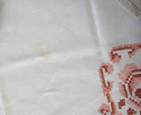 Embroidered Tablecloth And Napkins 1930s Tea Cloth Bridge Cloth Salmon