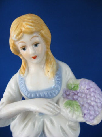 Lady 1930s Ceramic Figurine Girl With Basket Of Grapes Germany Hand Painted