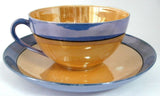 Cup And Saucer Japanese Luster Blue And Gold Iridescent 1930s Meito Vintage