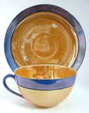 Cup And Saucer Japanese Luster Blue And Gold Iridescent 1930s Meito Vintage