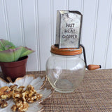 Nut Meat Chopper Original Orange Paint Hazel Atlas Glass Bottom 1930s Metal Top