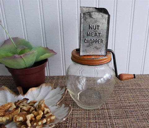 Vintage Androck Nut Grinder/ Glass Jar Nut Chopper With a Crank