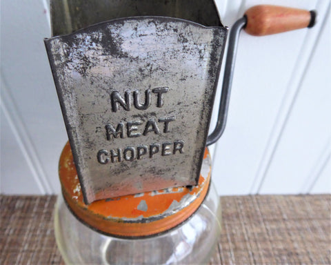 Nut Meat Chopper Original Orange Paint Hazel Atlas Glass Bottom