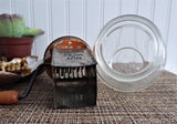 Nut Meat Chopper Original Orange Paint Hazel Atlas Glass Bottom 1930s Metal Top