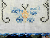Doily Pair Butterflies Cross Stitch Crochet Picot Edging 1930s Dresser Hand Made