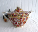 English Teapot Brown Paisley Chintz Tea Pot 1930s Vintage Art Deco Shape TLC