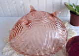 Pink Glass Footed Bowl 1940s Large Anchor Hocking Prismatic Swirl Depression Glass
