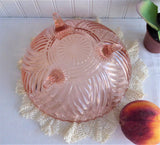 Pink Glass Footed Bowl 1940s Large Anchor Hocking Prismatic Swirl Depression Glass