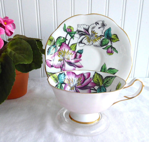 Blushing Pink Rosina Lilies Cup And Saucer Artist Signed Bentley Hand Colored 1930s
