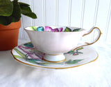 Blushing Pink Rosina Lilies Cup And Saucer Artist Signed Bentley Hand Colored 1930s