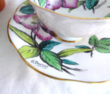 Blushing Pink Rosina Lilies Cup And Saucer Artist Signed Bentley Hand Colored 1930s