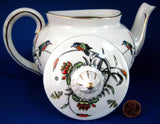 Transferware Teapot Birds Insects Art Deco River Scene Hand Colored Water Lilies 1920s