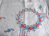 Tea Cloth Embroidered Tablecloth Floral 34 Inches Square 1930s Bridge Cloth Card Table